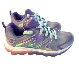 Sketchers sneakers iridescent Jalisa zig zag purple running SZ 3 Girl  NWOT